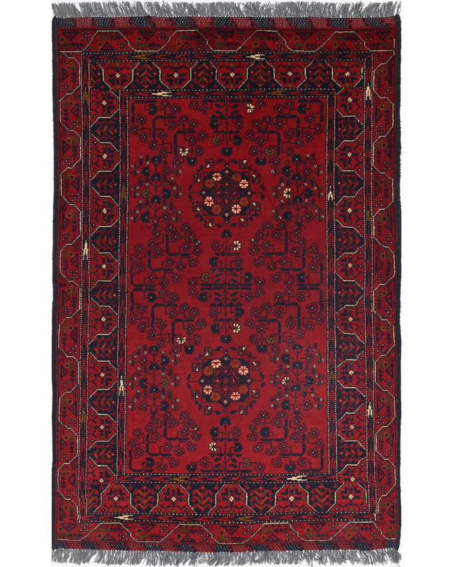 Afghan 3' 0" X 4' 10" Hand Knotted Wool Rug 3' 0" X 4' 10" (91 X 147) / Red / Wool