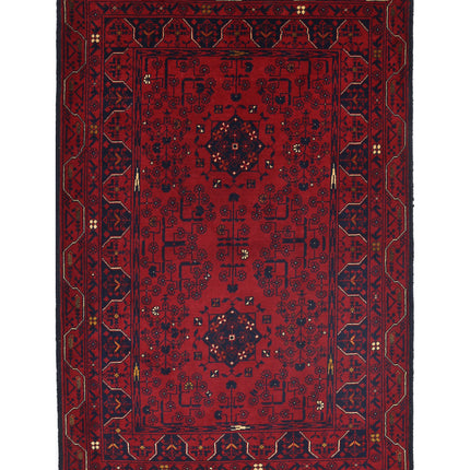 Afghan 3' 0" X 4' 10" Hand Knotted Wool Rug 3' 0" X 4' 10" (91 X 147) / Red / Wool