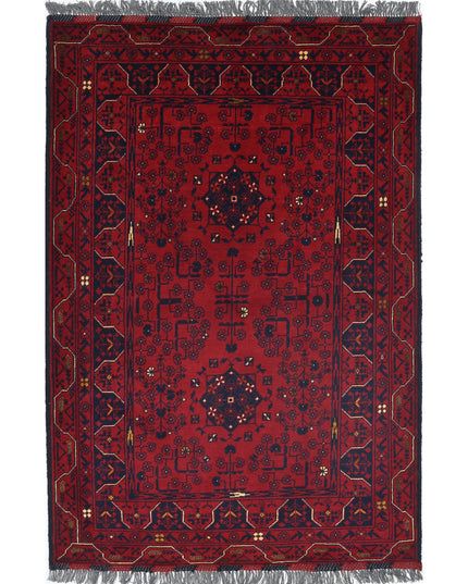 Afghan 3' 0" X 4' 10" Hand Knotted Wool Rug 3' 0" X 4' 10" (91 X 147) / Red / Wool