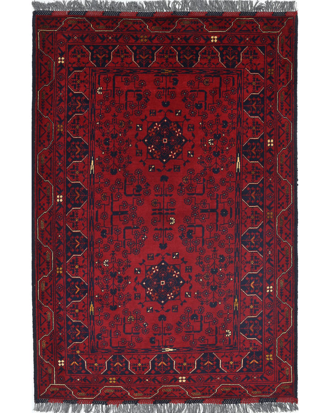 Afghan 3' 0" X 4' 10" Hand Knotted Wool Rug 3' 0" X 4' 10" (91 X 147) / Red / Wool