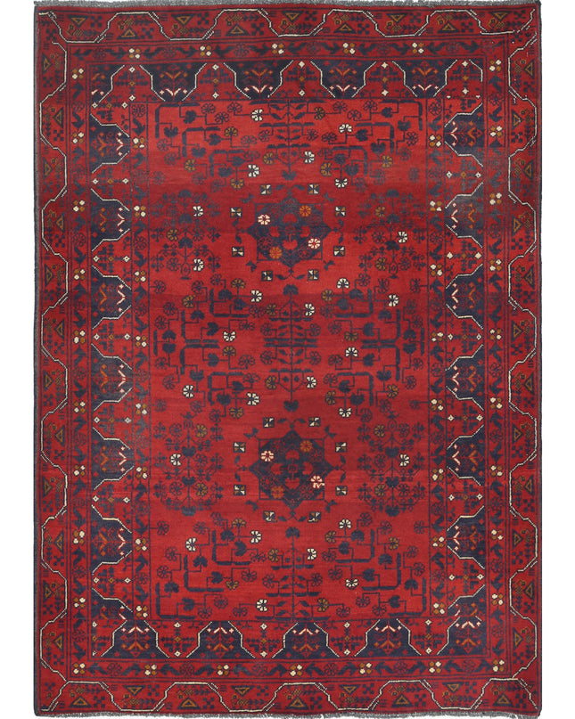 Afghan 3' 4" X 4' 8" Hand Knotted Wool Rug 3' 4" X 4' 8" (101 X 142) / Red / Wool