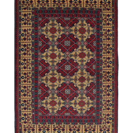 Afghan 3' 2" X 4' 9" Hand Knotted Wool Rug 3' 2" X 4' 9" (97 X 145) / Red / Wool