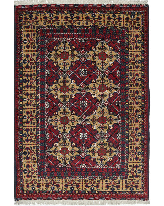Afghan 3' 2" X 4' 9" Hand Knotted Wool Rug 3' 2" X 4' 9" (97 X 145) / Red / Wool