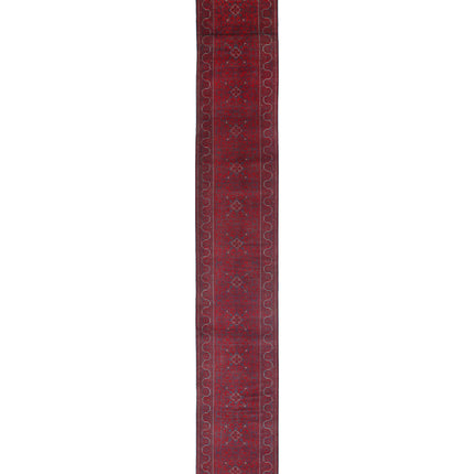 Afghan 2' 8" X 22' 7" Hand Knotted Wool Rug 2' 8" X 22' 7" (81 X 688) / Red / Wool