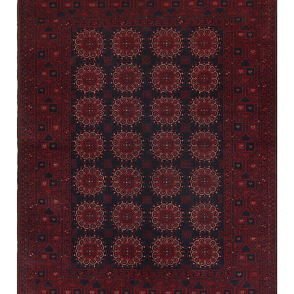Afghan 4' 10" X 6' 7" Hand Knotted Wool Rug 4' 10" X 6' 7" (147 X 201) / Red / Wool