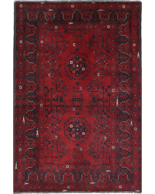 Afghan 3' 2" X 4' 10" Hand Knotted Wool Rug 3' 2" X 4' 10" (97 X 147) / Red / Wool