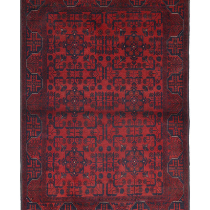 Afghan 3' 3" X 4' 9" Hand Knotted Wool Rug 3' 3" X 4' 9" (99 X 145) / Red / Wool