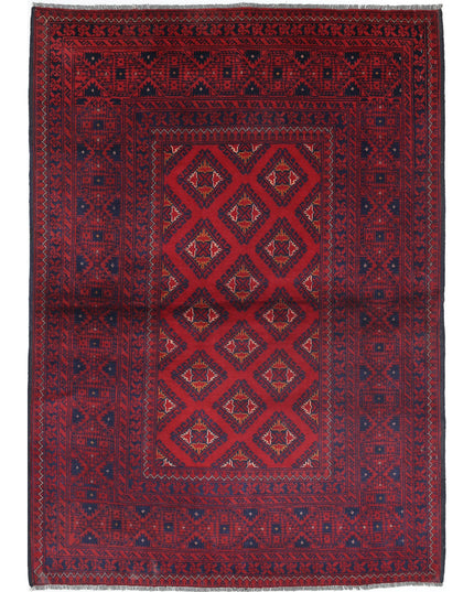 Afghan 3' 4" X 4' 10" Hand Knotted Wool Rug 3' 4" X 4' 10" (101 X 147) / Red / Wool
