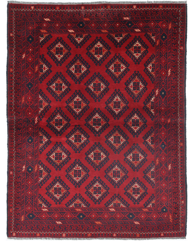 Afghan 3' 4" X 4' 7" Hand Knotted Wool Rug 3' 4" X 4' 7" (101 X 140) / Red / Wool