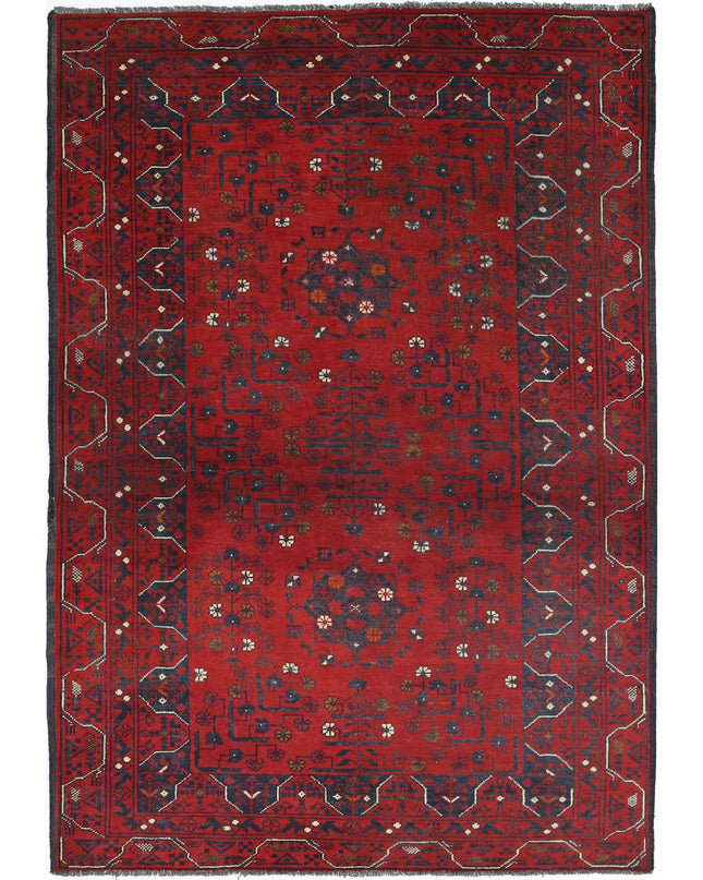 Afghan 3' 2" X 4' 9" Hand Knotted Wool Rug 3' 2" X 4' 9" (97 X 145) / Red / Wool