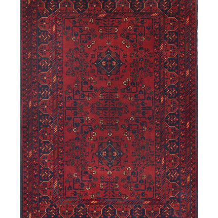 Afghan 3' 4" X 4' 10" Hand Knotted Wool Rug 3' 4" X 4' 10" (101 X 147) / Red / Wool