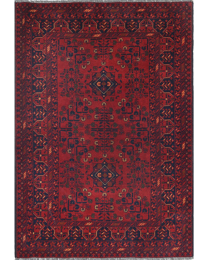 Afghan 3' 4" X 4' 10" Hand Knotted Wool Rug 3' 4" X 4' 10" (101 X 147) / Red / Wool