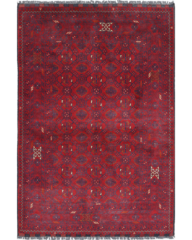 Afghan 3' 3" X 4' 9" Hand Knotted Wool Rug 3' 3" X 4' 9" (99 X 145) / Red / Wool