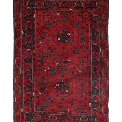 Afghan 3' 0" X 4' 8" Hand Knotted Wool Rug 3' 0" X 4' 8" (91 X 142) / Red / Wool