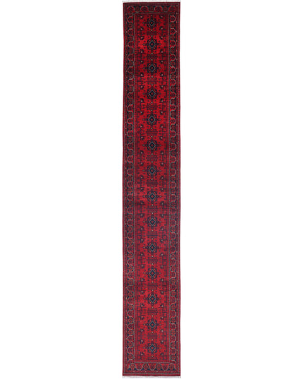 Afghan 2' 7" X 18' 11" Hand Knotted Wool Rug 2' 7" X 18' 11" (79 X 577) / Red / Wool