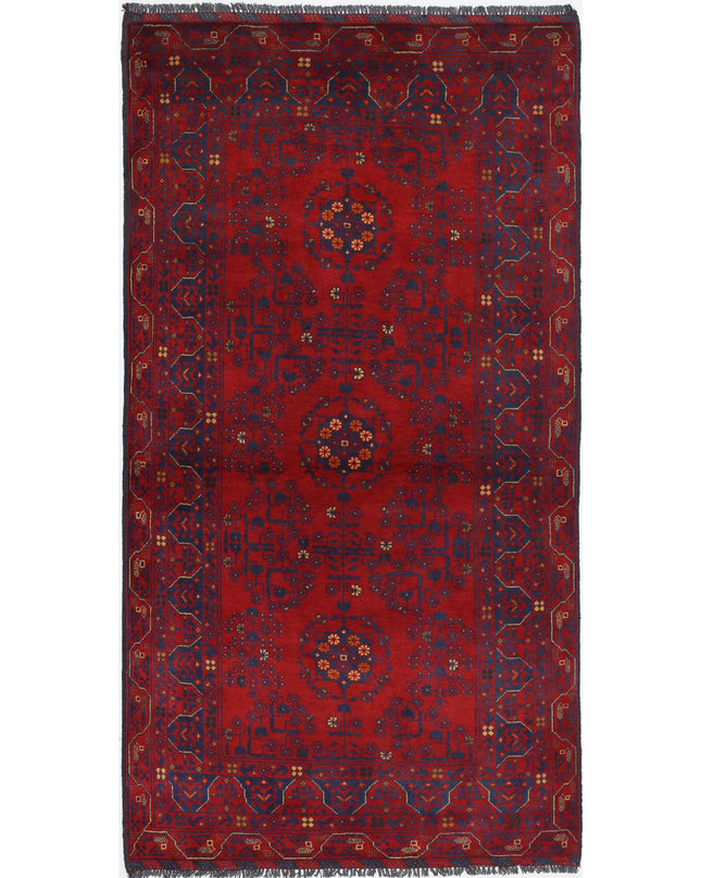 Afghan 3' 4" X 6' 6" Hand Knotted Wool Rug 3' 4" X 6' 6" (101 X 198) / Red / Wool