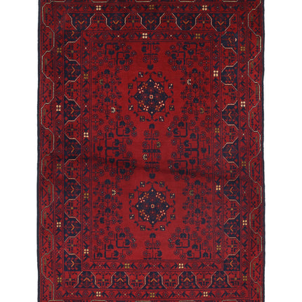 Afghan 3' 4" X 4' 11" Hand Knotted Wool Rug 3' 4" X 4' 11" (101 X 150) / Red / Wool