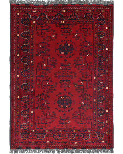 Afghan 3' 4" X 4' 7" Hand Knotted Wool Rug 3' 4" X 4' 7" (101 X 140) / Red / Wool