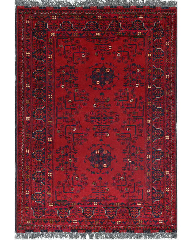 Afghan 3' 4" X 4' 7" Hand Knotted Wool Rug 3' 4" X 4' 7" (101 X 140) / Red / Wool