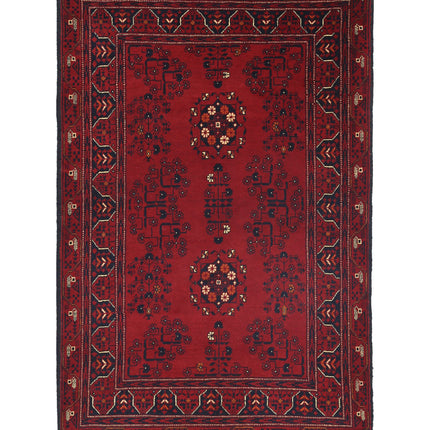 Afghan 3' 4" X 5' 0" Hand Knotted Wool Rug 3' 4" X 5' 0" (101 X 152) / Red / Wool