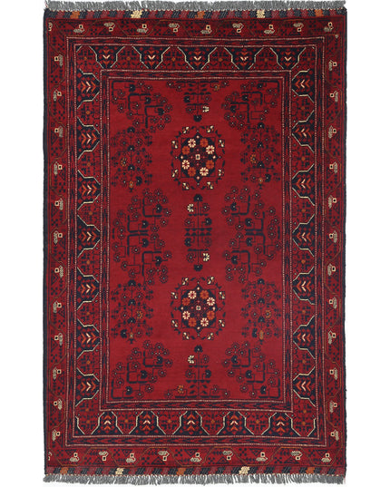Afghan 3' 4" X 5' 0" Hand Knotted Wool Rug 3' 4" X 5' 0" (101 X 152) / Red / Wool