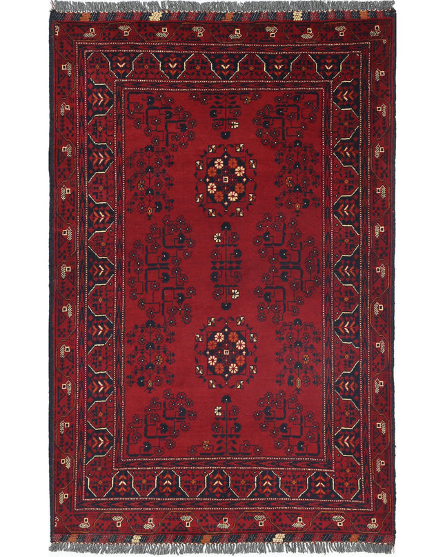 Afghan 3' 4" X 5' 0" Hand Knotted Wool Rug 3' 4" X 5' 0" (101 X 152) / Red / Wool