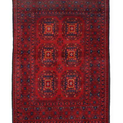 Afghan 3' 4" X 4' 8" Hand Knotted Wool Rug 3' 4" X 4' 8" (101 X 142) / Red / Wool