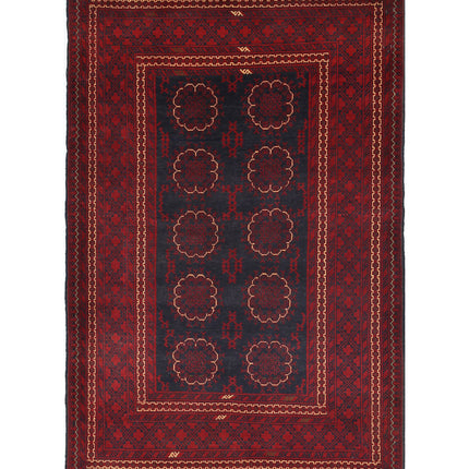 Afghan 3' 4" X 5' 1" Hand Knotted Wool Rug 3' 4" X 5' 1" (101 X 155) / Red / Wool
