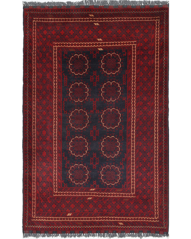 Afghan 3' 4" X 5' 1" Hand Knotted Wool Rug 3' 4" X 5' 1" (101 X 155) / Red / Wool