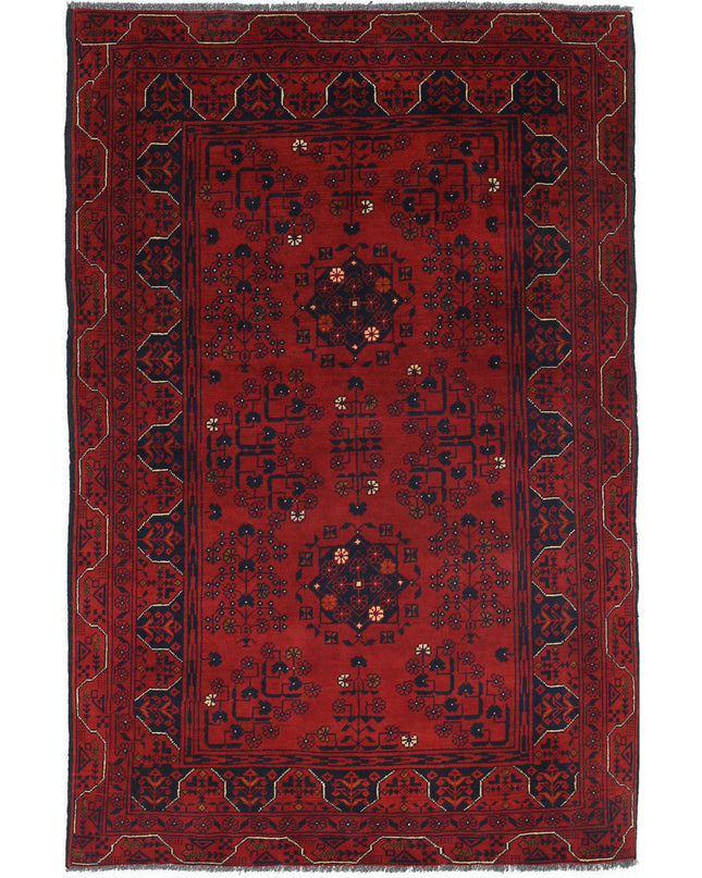 Afghan 3' 2" X 4' 9" Hand Knotted Wool Rug 3' 2" X 4' 9" (97 X 145) / Red / Wool