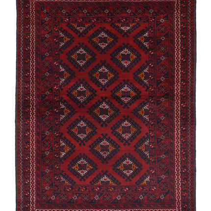 Afghan 3' 5" X 4' 7" Hand Knotted Wool Rug 3' 5" X 4' 7" (104 X 140) / Red / Wool