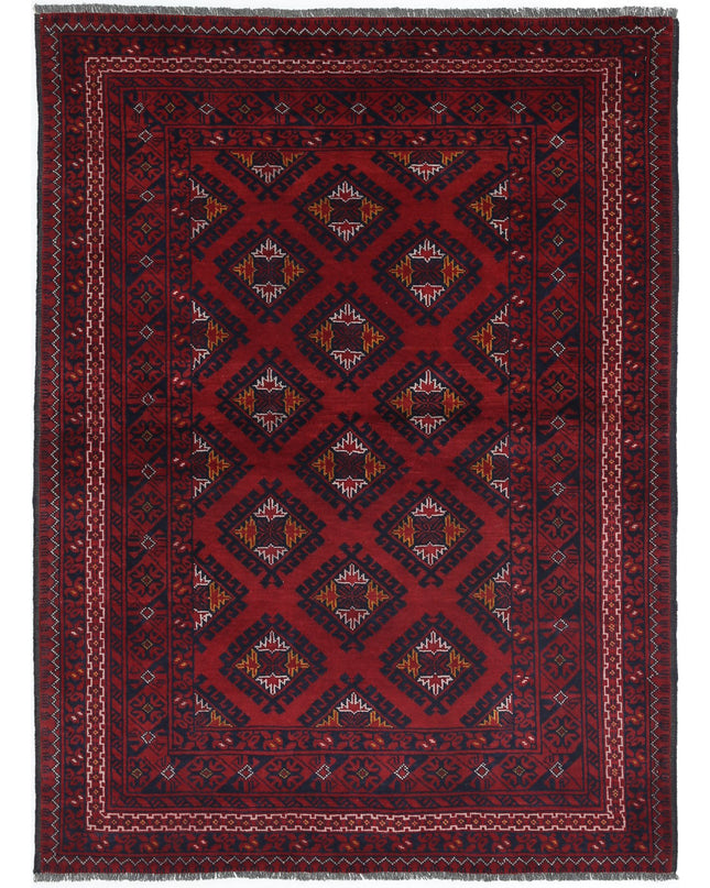 Afghan 3' 5" X 4' 7" Hand Knotted Wool Rug 3' 5" X 4' 7" (104 X 140) / Red / Wool
