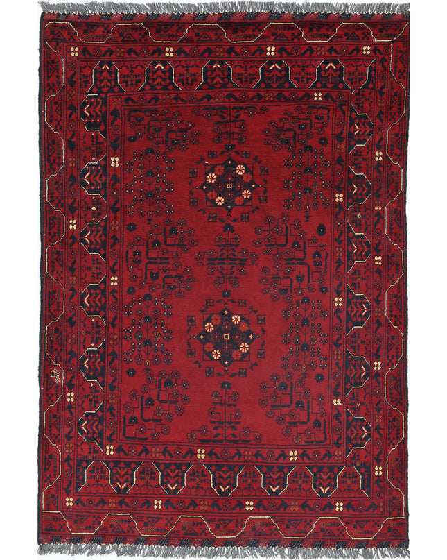 Afghan 3' 4" X 4' 10" Hand Knotted Wool Rug 3' 4" X 4' 10" (101 X 147) / Red / Wool