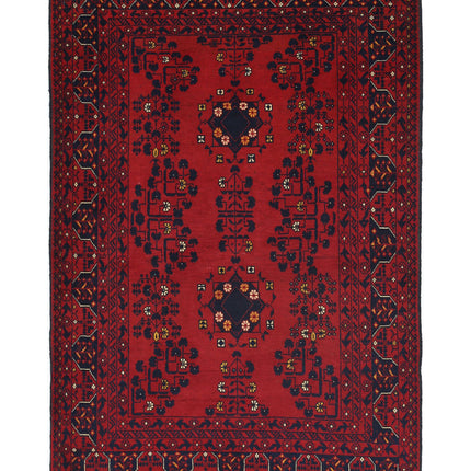 Afghan 3' 2" X 4' 10" Hand Knotted Wool Rug 3' 2" X 4' 10" (97 X 147) / Red / Wool