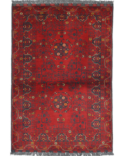 Afghan 3' 2" X 4' 1" Hand Knotted Wool Rug 3' 2" X 4' 1" (97 X 124) / Red / Wool