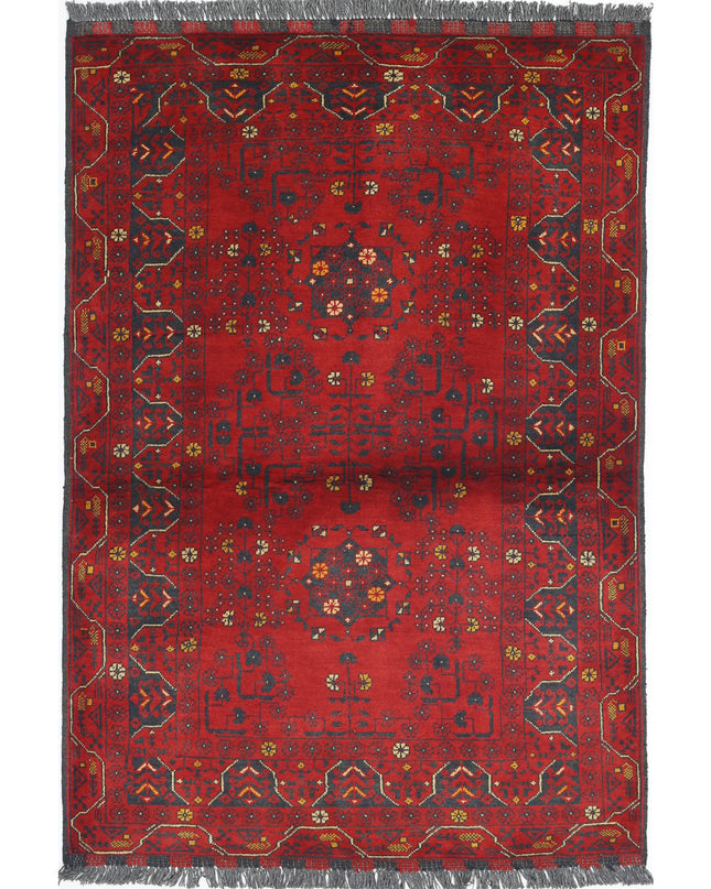 Afghan 3' 2" X 4' 1" Hand Knotted Wool Rug 3' 2" X 4' 1" (97 X 124) / Red / Wool