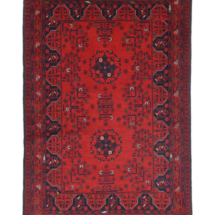 Afghan 3' 3" X 4' 1" Hand Knotted Wool Rug 3' 3" X 4' 1" (99 X 124) / Red / Wool