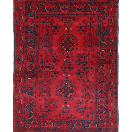Afghan 3' 3" X 4' 1" Hand Knotted Wool Rug 3' 3" X 4' 1" (99 X 124) / Red / Wool