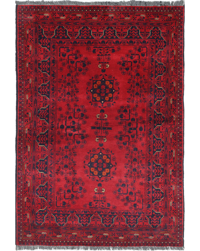 Afghan 3' 3" X 4' 1" Hand Knotted Wool Rug 3' 3" X 4' 1" (99 X 124) / Red / Wool