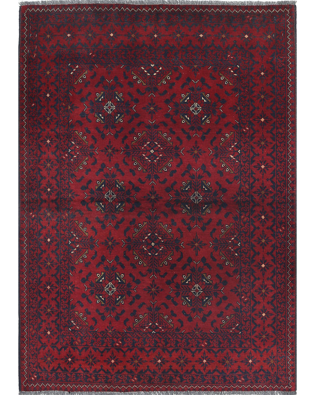 Afghan 3' 4" X 4' 7" Hand Knotted Wool Rug 3' 4" X 4' 7" (101 X 140) / Red / Wool