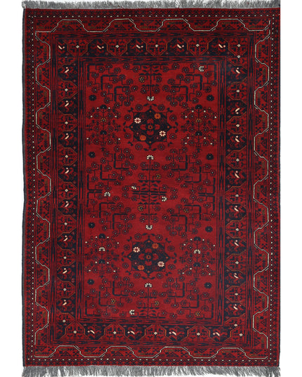 Afghan 3' 3" X 4' 9" Hand Knotted Wool Rug 3' 3" X 4' 9" (99 X 145) / Red / Wool