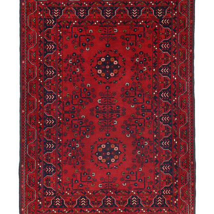 Afghan 3' 3" X 4' 9" Hand Knotted Wool Rug 3' 3" X 4' 9" (99 X 145) / Red / Wool