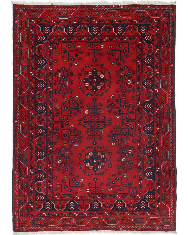 Afghan 3' 3" X 4' 9" Hand Knotted Wool Rug 3' 3" X 4' 9" (99 X 145) / Red / Wool