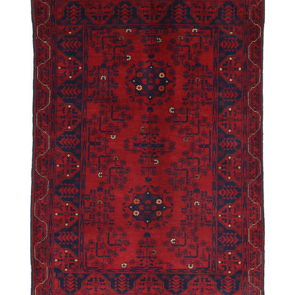 Afghan 3' 3" X 4' 9" Hand Knotted Wool Rug 3' 3" X 4' 9" (99 X 145) / Red / Wool