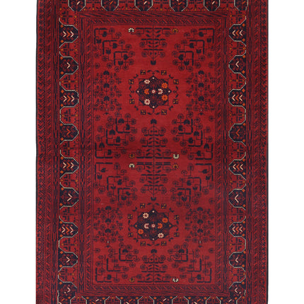 Afghan 3' 2" X 4' 11" Hand Knotted Wool Rug 3' 2" X 4' 11" (97 X 150) / Red / Wool