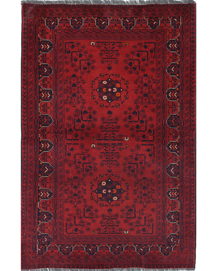 Afghan 3' 2" X 4' 11" Hand Knotted Wool Rug 3' 2" X 4' 11" (97 X 150) / Red / Wool