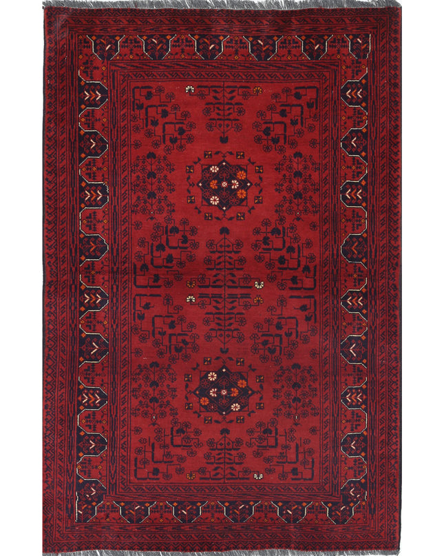 Afghan 3' 2" X 4' 11" Hand Knotted Wool Rug 3' 2" X 4' 11" (97 X 150) / Red / Wool