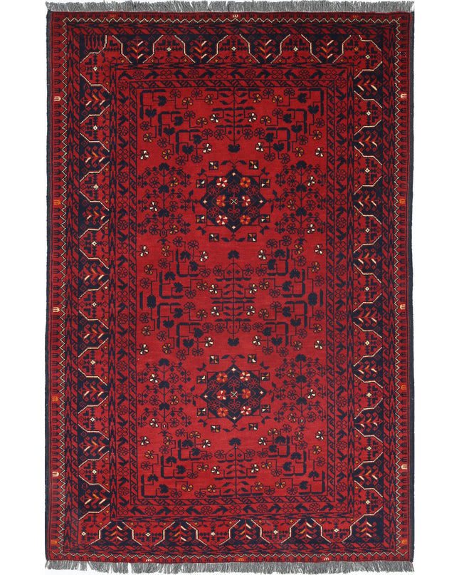 Afghan 3' 3" X 4' 11" Hand Knotted Wool Rug 3' 3" X 4' 11" (99 X 150) / Red / Wool