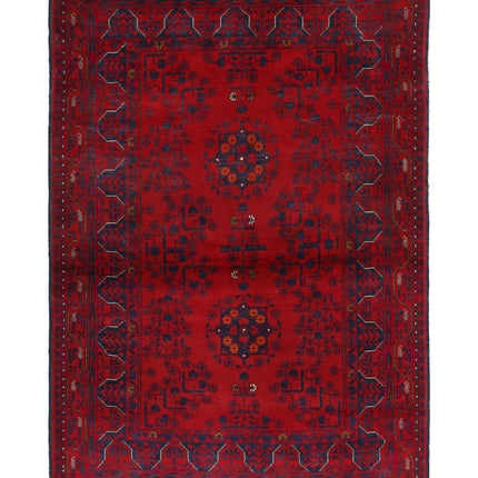 Afghan 3' 3" X 4' 10" Hand Knotted Wool Rug 3' 3" X 4' 10" (99 X 147) / Red / Wool