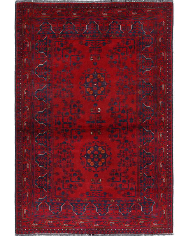 Afghan 3' 3" X 4' 10" Hand Knotted Wool Rug 3' 3" X 4' 10" (99 X 147) / Red / Wool